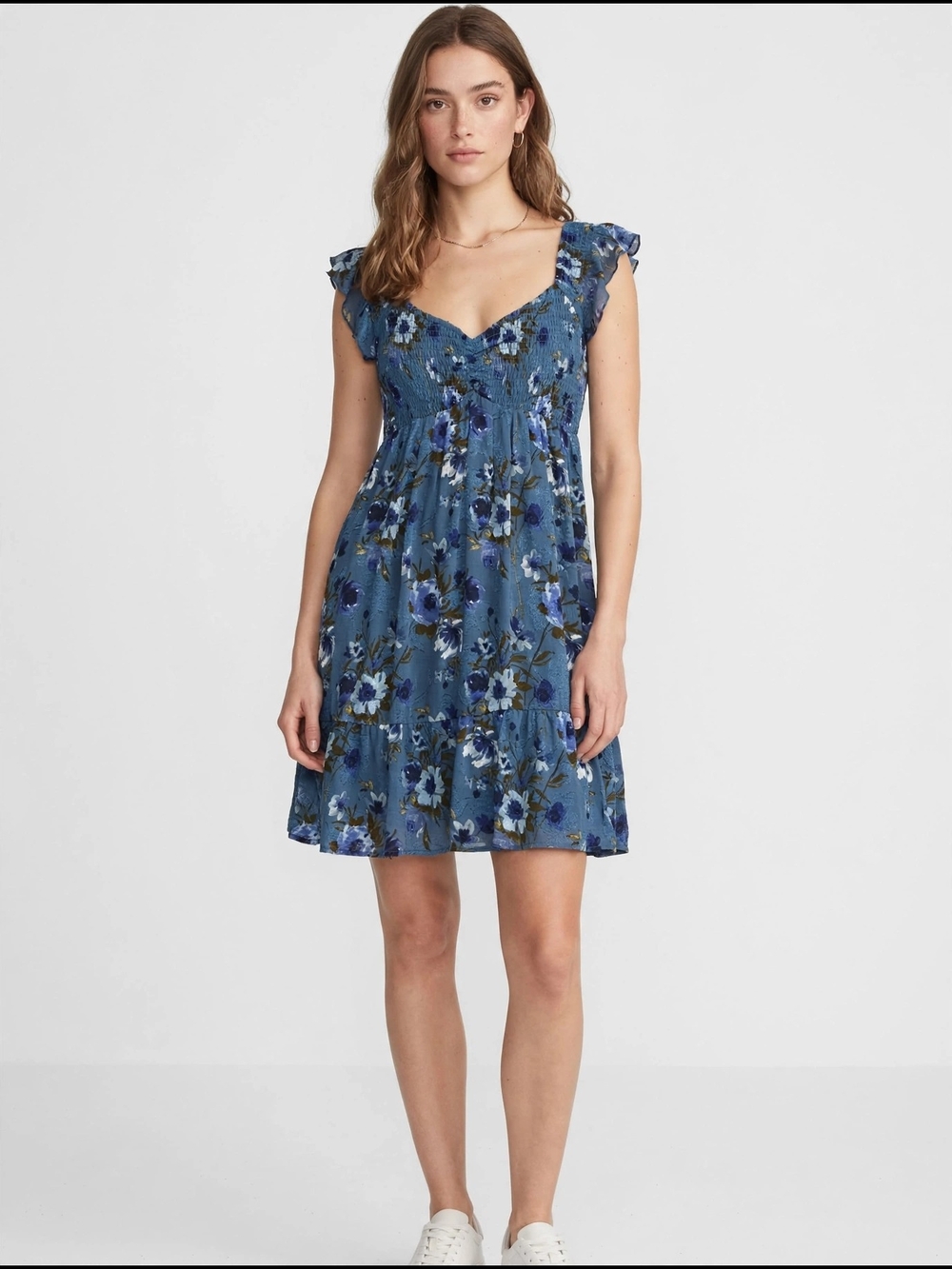 Blue Floral Smocked Sundress - Women